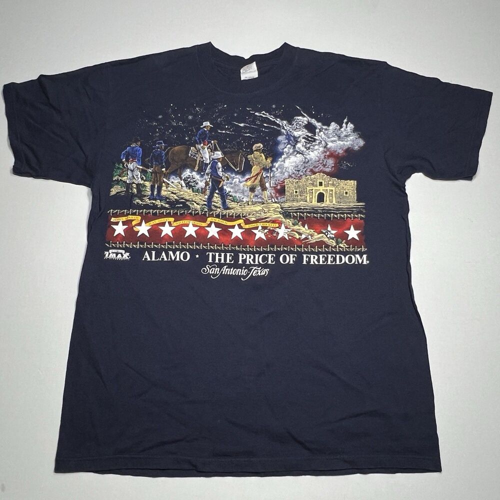 Vintage 90's San Antonio The Alamo Navy Blue Docudrama IMAX T-Shirt Mens Large